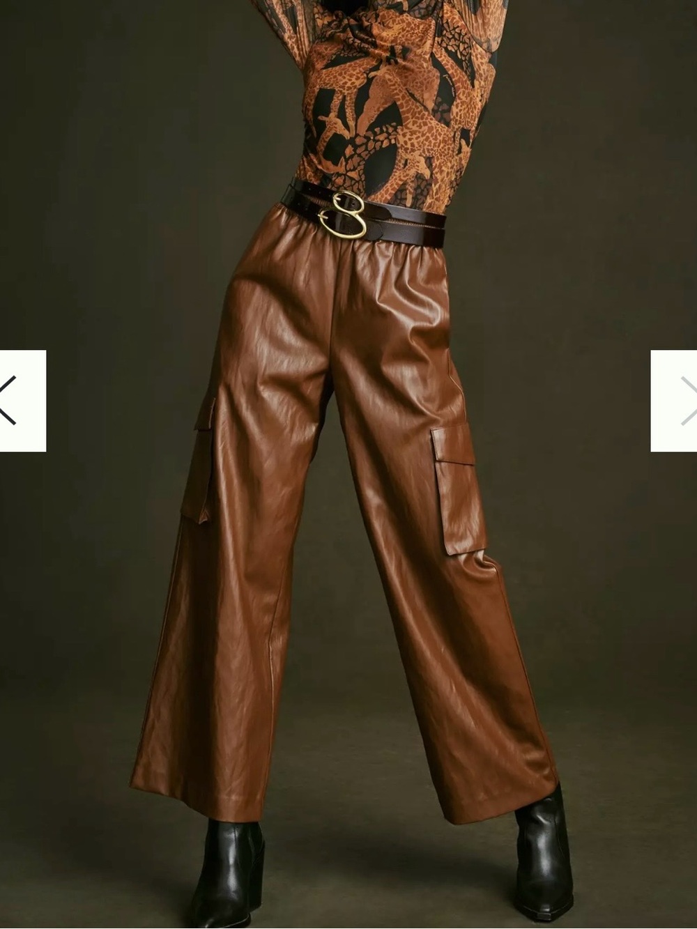 NWOT Anthropologie Wide-Leg Faux Leather Utility Cargo Pants - Brown